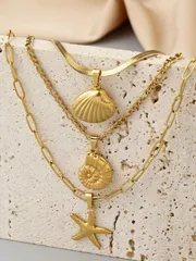 ジュエリー レディース ネックレス ペンダント ステンレス製ゴールデンイエローラブシリーズ 3つのデザインの ネックレスとペンダント 3点セット、長さ調整可能、重ね付けや単品での着用可、日常の装飾やギフトにも最適