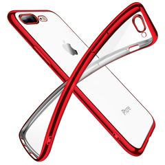 【新着商品】5.5インチ スマホケース 薄型 耐衝撃 スリム メッキ加工 ストラップホール シリコン 黄変防止 tpu 一体型 透明 ケースクリア 人気 iPhone7Plus 携帯カバー ケース レッド iPhone8Plus