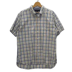 NAUTICA ノーティカ チェック柄 半袖 シャツ ボタンダウン ワンポイント刺繍 オーバーサイズ ビッグサイズ MAURITIUS製 XLサイズ ホワイト ベージュ ブラック