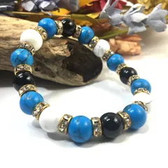 オニキス×ハウライト×ターコイズ パワーストーンブレス 10mm（ゴールド）メンズ・レディース 男性・女性 数珠ブレス 開運   [c]
