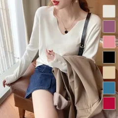 Vネックニットセーター レディース 10代 20代 30代 韓国ファッション 春 秋 冬 カジュアル 可愛い 上品 白 黒 無地 シンプル トップス