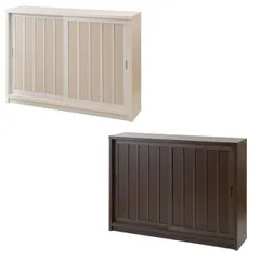 【Tatis】　幅120.5 奥行30 高さ86.5 天然木桐材の格子引戸キャビネット カウンター下収納 キッチン収納 ホワイト ブラウン 日本製 国産 完成品 木製 桐