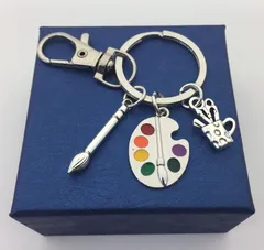 パレット 筆 チャーム キーホルダー キーリング 絵の具 絵 絵描き 絵画 美術 美術家 作家 ユニーク ギフト お揃い 贈り物 贈りもの 新品