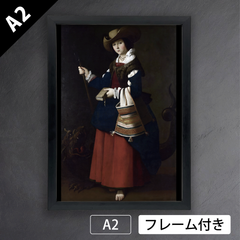 フランシスコ・デ・スルバラン（Francisco de Zurbaran）『アンティオキアの聖マルガリタ』(1629年頃) バロック　アートポスターA2 マット紙【フレーム付】《IN》