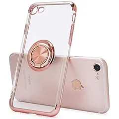 iPhone SE3 / SE2 / 8 / 7 ケース クリア リング付き アイフォン SE 第2世代 カバー 透明 リング 耐衝撃 薄型 スリム TPU ソフト シリコン スタンド機能付き 360回転 車載ホルダー対応 (ローズゴールド) 0