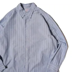 00’s USA製 ブルックスブラザーズ ストライプ オックスフォード コットン ボタンダウンシャツ (16 1/2-33) 青×白 アメリカ製 ポロカラー アメリカ古着 USED ビンテージ ヴィンテージ