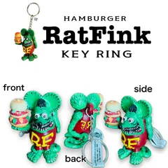 新品 🇺🇸 RatFink キーリング 【ハンバーガー】キーホルダー ラットフィンク Rat Fink ムーンアイズ アメ車 アメリカン雑貨 キモかわのサムネイル