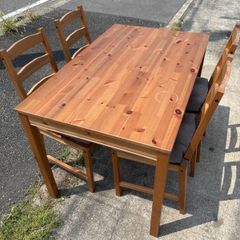 【🪑IKEA/イケア ヨックモックテーブル、イス4脚セット】廃盤商品　木製テーブル　table リビング　living ダイニング　dining イス　椅子　4人掛け　四人掛け　4p 4P 【倉庫前引き取り割引あり‼️】