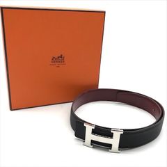 良品 HERMES エルメス コンスタンス Hベルト SV金具 リバーシブル レザー ベルト ブラック ボルドー 箱付き ファッション 小物 a6208