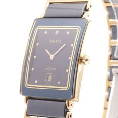稼動品 箱付き Rado ラドー DiaStar 160.0281.3N クオーツ ブラック文字盤 ゴールド デイト セラミック ユニセックス腕時計