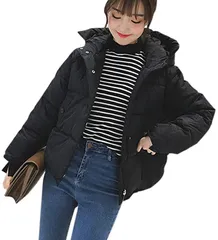 AIR BY(エアバイ) 中綿 ショート コート ダウン風 フード付き アウター レディース( ブラック,  M)