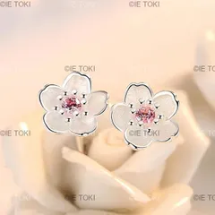 925ジュエリースターリングシルバーピアス桜象眼ピンクジルコン耳スタッドシンプルで人気のある女性のための