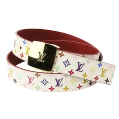 美品 LOUIS VUITTON ルイヴィトン モノグラム マルチカラー サンチュール キャレ ブロン ベルト サイズ85/34 M9682 ホワイト メンズ 古着 中古 USED