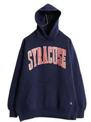 【お得なクーポン配布中!】 90s USA製 ラッセル カレッジ プリント スウェット フード パーカー メンズ レディース XL オールド RUSSELL プルオーバー ヘビーウェイト