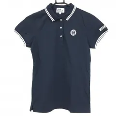 【美品】ジャックバニー 半袖ポロシャツ ネイビー×白 襟・袖口ライン ロゴ刺しゅう レディース 1(M) ゴルフウェア Jack Bunny