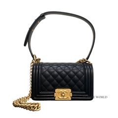 CHANEL ボーイシャネル 黒 キャビアスキン ゴールド スモール