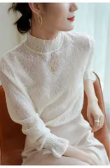 ブラウス レディース シャツ レースブラウス 長袖 おしゃれ 立ち襟 トップス ハイネック上品 シンプル ベーシック セレモニー フォーマル ビジネス オフィス 1HtW393