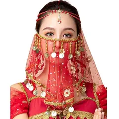 特価商品　[Getrays] 女性のベリーダンスベール、スパンコールのビーズが付いたシフォンベールはベリーダンスの衣装に、復古インドダンスベールはハロウィン衣装のアクセサリーに使われ、女性や女の子に適している