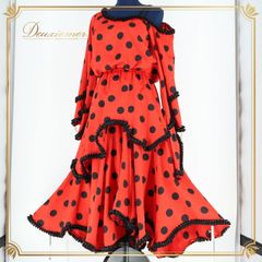 フラメンコ衣装 スペイン製ワンピース➕編み込みシージョ付き 赤黒