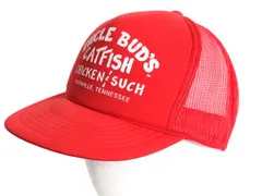 【お得なクーポン配布中!】 デッドストック 90s 企業 ロゴ プリント メッシュ ベースボール キャップ フリーサイズ / 帽子 オールド 企業物 当時物 スナップバック 赤