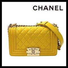 M【CHANEL】ボーイシャネル マトラッセ チェーン ショルダーバッグ ココマーク ゴールド金具 レザー イエロー/黄色 シャネル (57273NM3)