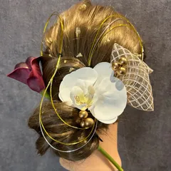 【胡蝶蘭髪飾り】成人式結婚式卒業式　振袖前撮り和装髪飾り　水引金箔　着物　袴　和装前撮り　フォトウェディング　白無垢　色打ち掛け　ヘッドドレス　ヘアパーツ　ヘアピン