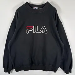古着 90's/90年代 フィラ FILA スウェット トレーナー プルオーバー  大きいサイズ ビッグ刺繍ロゴ XL  ブラック メンズ