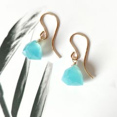【14kgf 】優しげブルー＊シーブルーカルセドニー&アクアマリンピアス 14kgf 】優しげブルー＊シーブルーカルセドニー&アクアマリンピアス