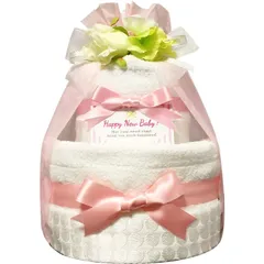 KanonBabys おむつケーキ 女の子 今治 オーガニック 出産祝い 2段 Mサイズ 3101 [ハーフバースデー・1歳の誕生日にオススメおむつサイズＭ]