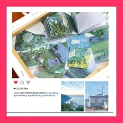 【スタッフおすすめ！】YOVOY 100枚 シール ステッカー 手帳用 フレークシール 和紙 可愛い 大量 クラフトステッカー 海外 風景 手帳素材 手作り 日記 ジャーナル 装飾用品 2本 (夕日と田園)