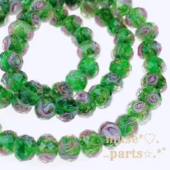 グリーン 12/10/8mm とんぼ玉 4こ 緑色 トンボ玉 葉有 薔薇 バラ フラワーパーツ 花柄 リーフ ベネチアンビーズ ボタンカットビーズ カットガラス ランプワーク 琉球ガラス 蜻蛉玉 浴衣 着物 ブレスレット ピアス イヤリング インポート 韓国d