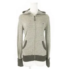 バーバリーブルーレーベル BURBERRY BLUE LABEL ジップアップパーカー ニット 長袖 ボーダー ロゴ刺繍 ミックスカラー 38 M グレー /AO15 ■GY19