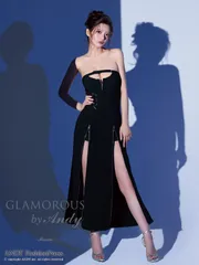 Mブラック  [GMS-V892] 【GLAMOROUS by Andy / グラマラスバイアンディ】ストレッチ/ バストカット/ ベルト/ ジッパー/ 編み上げ/ リボン/ ベア/ 裾ジップ/ スリット/ フレア/ ロングドレス/ キャバドレス/ ワンピース