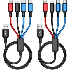 【在庫セール】3in1 ナイロン編組 USB (非急速充電) 携帯電話、タブレット、イヤホン、その他のデバイスを充電するためのマルチ充電ケーブル 2本入) C ケーブル (デュアルUSB 4in1 充電ケーブル usb