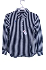 【美品】PEARLY GATES(パーリーゲイツ) 長袖ポロシャツ グレーネイビーストライプ レディース 0 055-8261906 ゴルフ用品 2501-0135 中古