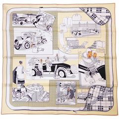 エルメス　HERMES　シルク　スカーフ　カレ70　自動車の快適　クリーム/ブラン/ノワール　未使用品