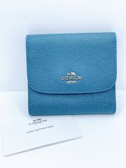 COACH/コーチ　トライフォールド　3つ折り財布　パスケース　カードケース　コンパクトウォレット　ネイビー/ブルー　ラメ　SH158