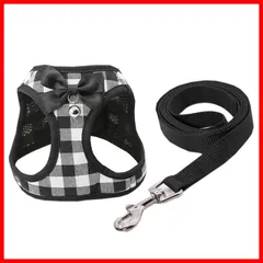 Tシャツ 猫 犬服 胴輪 ペット用品 ２点セット 小型 中型 ハーネス 犬 猫 洋服 リード キャットウェア ドッグウェア Aibnoshy Black3 S