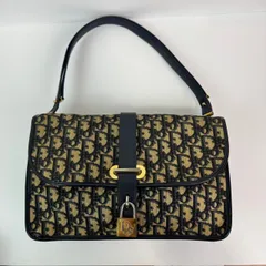 美品　Christian Dior CDモチーフ　クリスチャンディオール トロッター サドルバッグ ハンドバッグ ネイビー ゴールド ロゴ 総柄 CD金具 レザー レディース oldジャガード