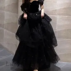 ブラックドレス　ウェディングドレス　前撮り　フォトウェディング　オフショルダー ウェディングドレス オフショルダー ブラックドレス チュール A