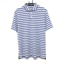【美品】RLXラルフローレン 半袖ポロシャツ 白×ブルー ボーダー  メンズ M ゴルフウェア Ralph Lauren