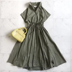 極美品【To b. by agnes b.トゥービーバイアニエスベー】半袖シャツワンピース 36 カーキ Aライン コットン 洗える