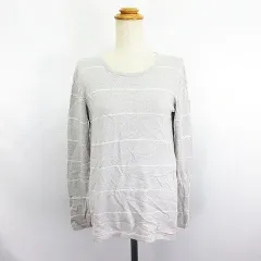 セオリーリュクス theory luxe ニット カットソー 長袖 ラウンドネック ボーダー 薄手 カシミヤ混 038 グレー ※EKM