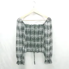 ◇ ⊂ sibra チェック 長袖 シースルーブラウス カットソー サイズF ブラック系 レディース E  【1501230008228】