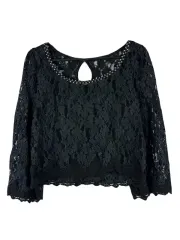 M CECIL MCBEE ラウンド クロップド フィッシュネットニットロングスリーブ 黒