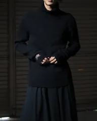 turtleneck cotton ribbed knit black 90s 00s タートルネック リブ編み コットン ニット セーター ブラック 黒 XL