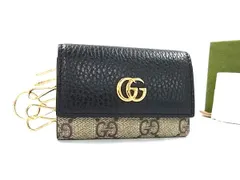 ■美品■ GUCCI グッチ 456118 GGスプリーム GGマーモント GG柄 PVC×レザー 6連 キーケース 鍵入れ ブラック系×ブラウン系 FQ2043