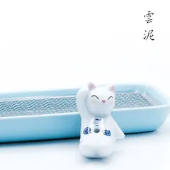 お香立て おしゃれなデザイン、線香立て と横置きができる 香炉 セット、お香の癒し、仏具・仏壇用品に最適、可愛い ねこと兎のお香立てつき。 (水色)