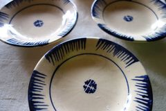 【ソンべ焼き中皿4点セット】現品限り/ベトナム陶磁器/食器/ダブルハピネス/取り皿/ベトナム料理