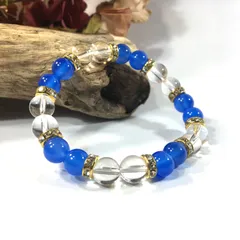 水晶&青瑪瑙　パワーストーン ブレスレット 天然石ブレスレット (ゴールド) 8mm レディース  ●